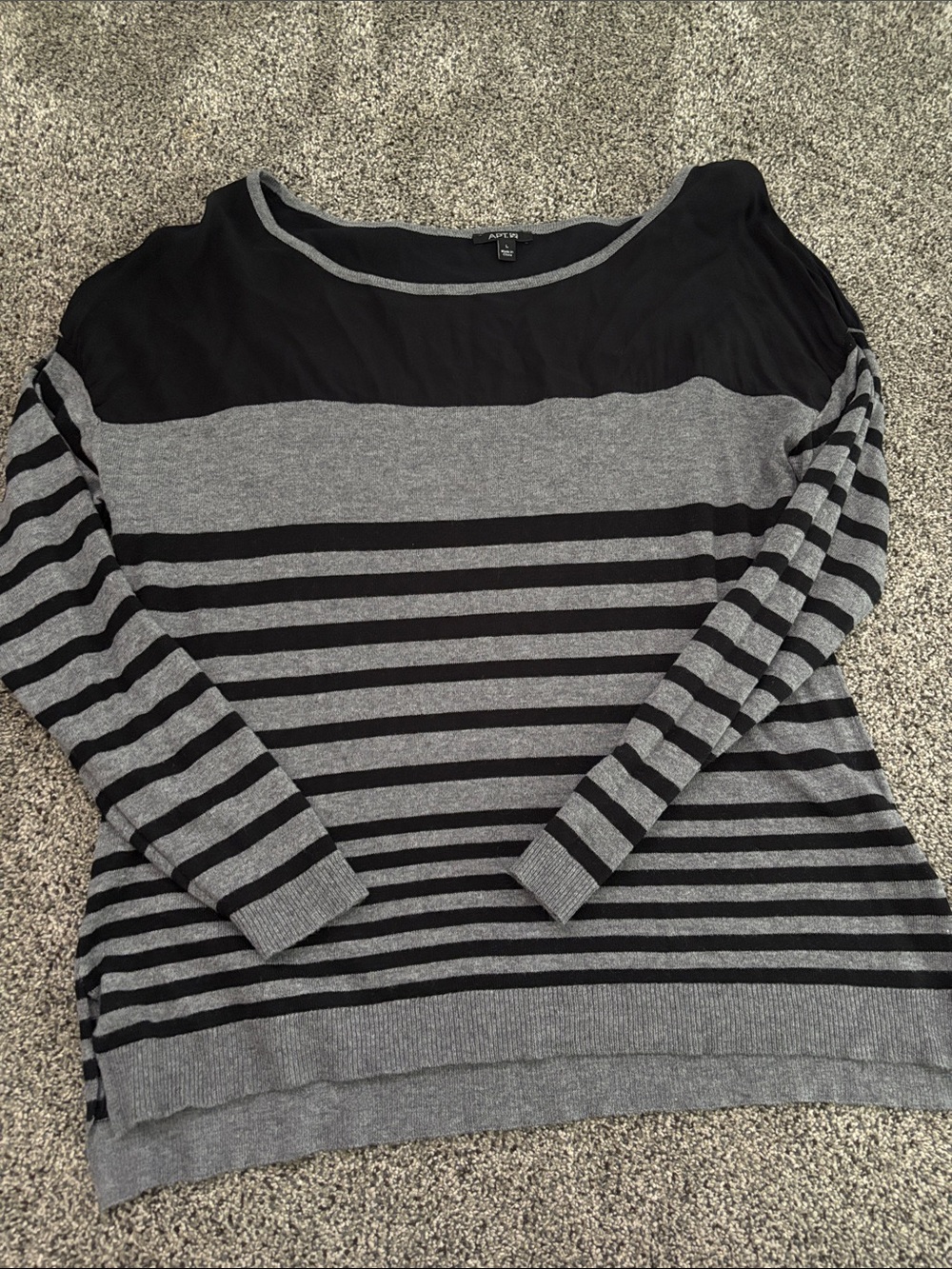 Apt. 9 Black and Gray Striped Long-Sleeve Pullover
